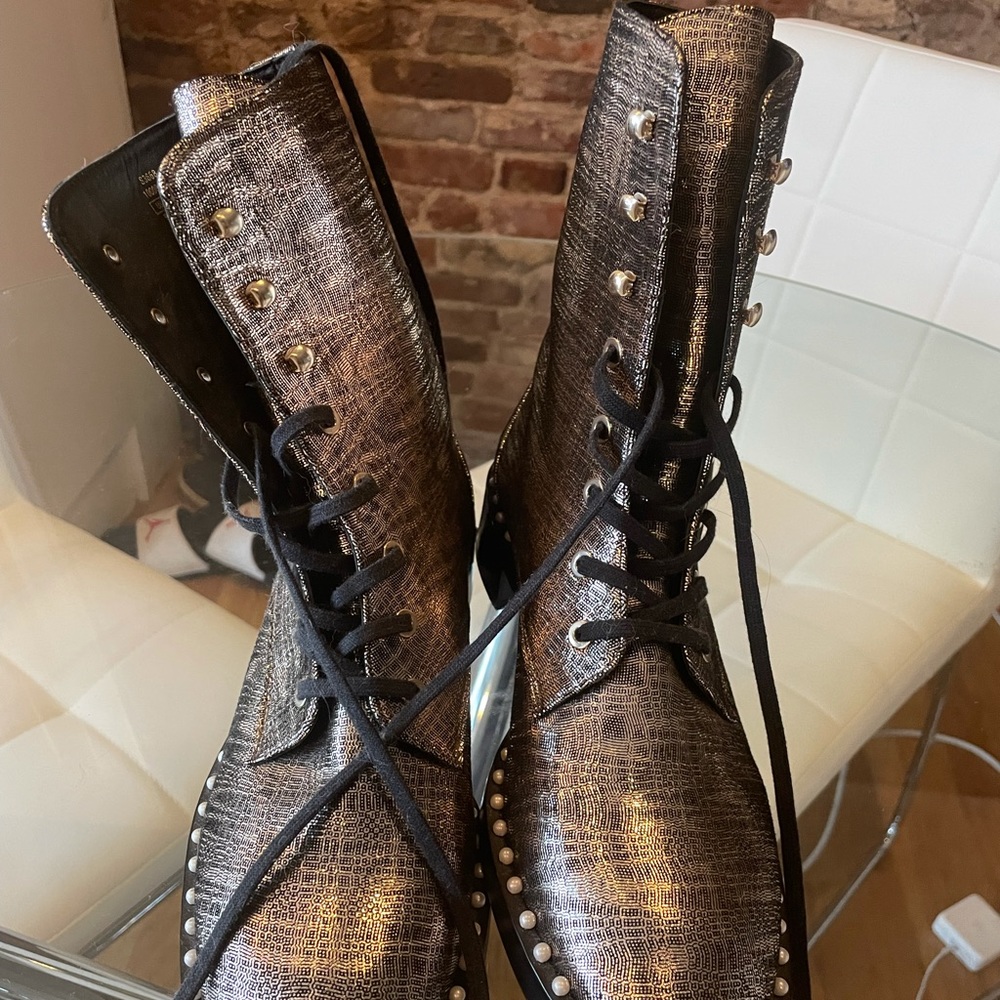 NEW black and gold Stuart Weitzman booties with pearl accent. Limited edition